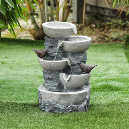 GRILLTOWN Luxen Home Polyresin Tiered Pots Outdoor Fountain GR2684055